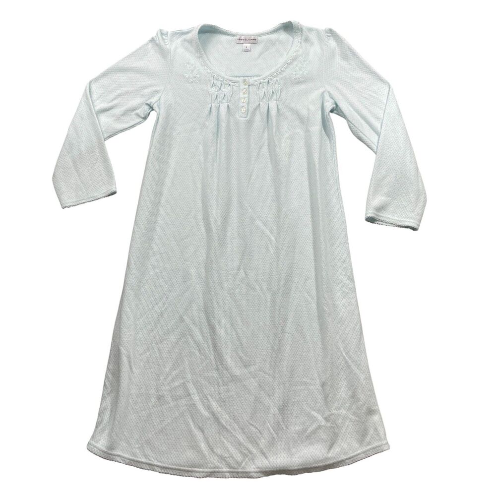 Miss Elaine Small Light Blue Embroidered Floral Night Gown